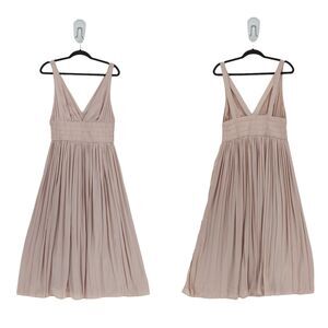 Reiss Women 8 Saffy Dress Blush Pink Midi Pleated Cocktail Smocked Waist FLAW